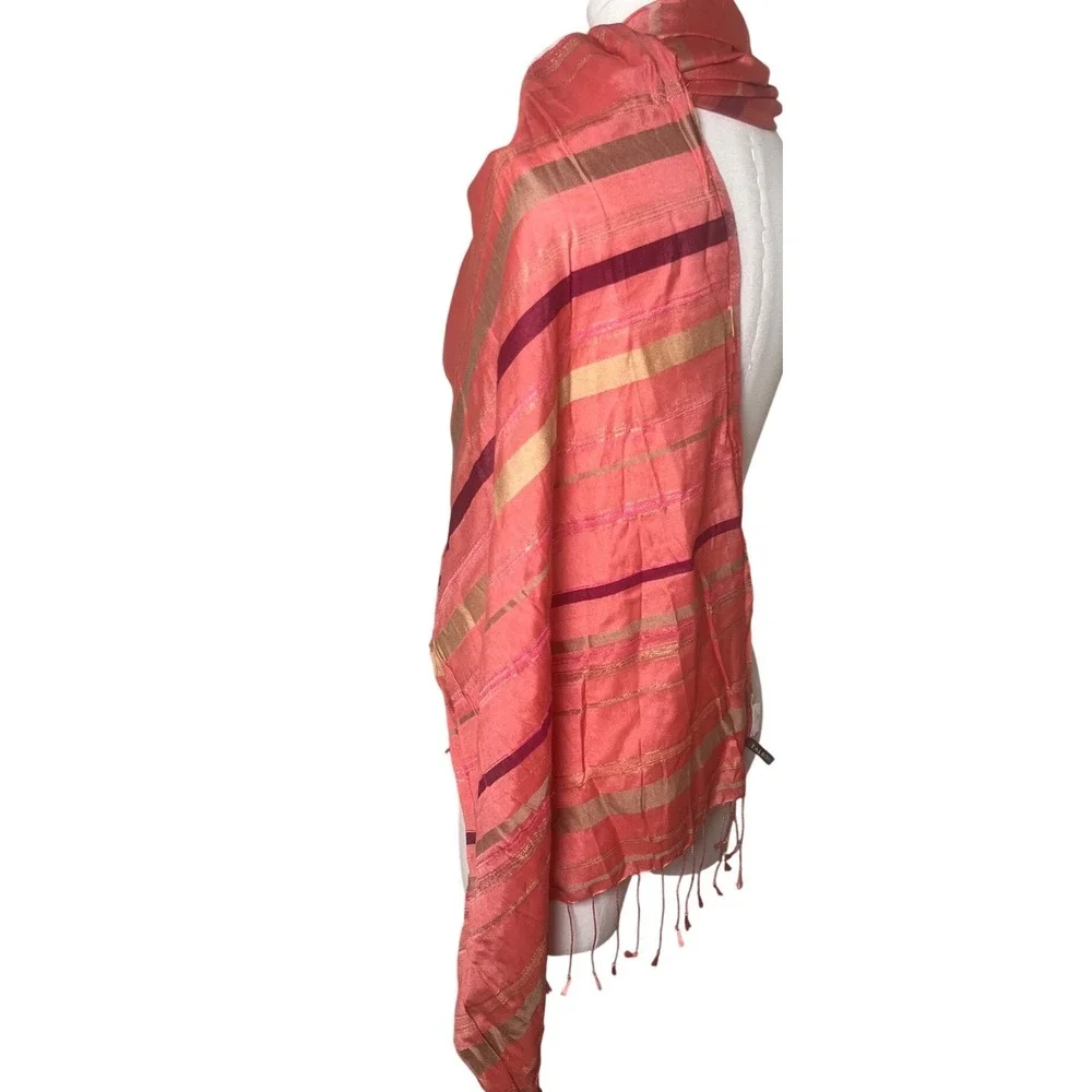 Luminous Metallic Stripe Scarf Talbots Coral Pink Viscose‎ OS